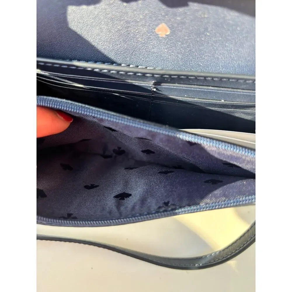 Kate Spade Small Flap Crossbody Navy Safiano Leather Daisy Toss